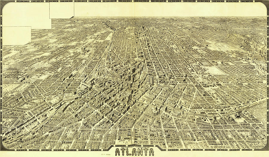 Birds Eye View Map of Atlanta - 1919 - Birds Eye View Map Digital Art ...