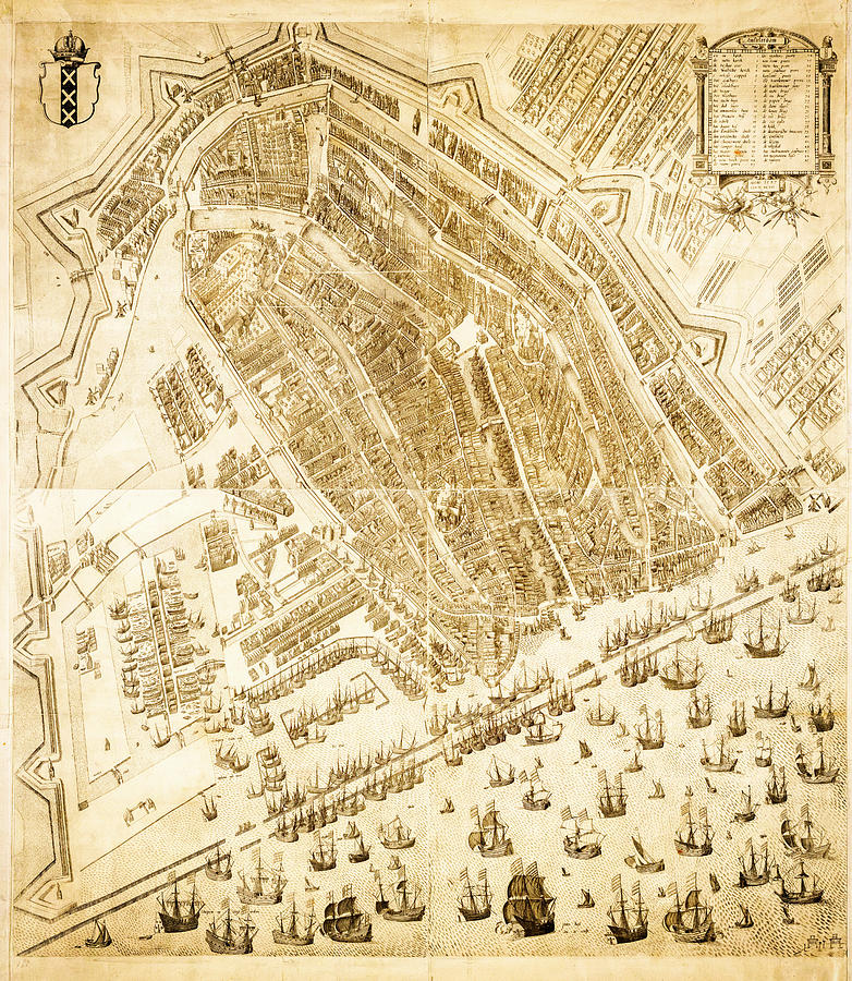 Birds Eye View of Amsterdam 1597 Drawing by Joseph S Giacalone