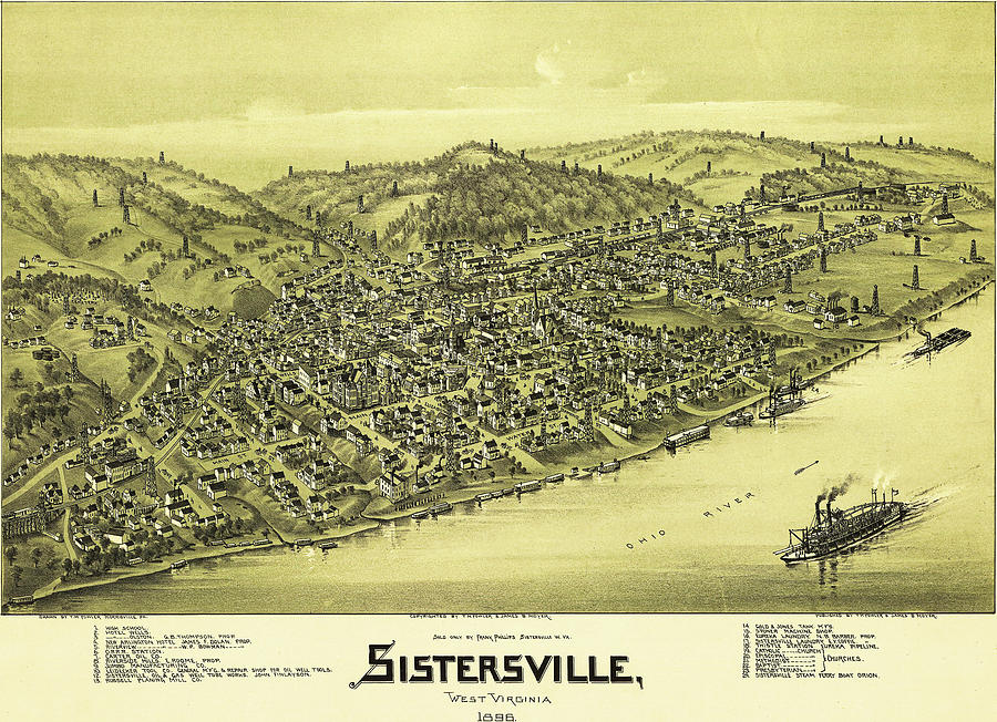 Birds Eye View of Sistersville, Virginia - 1896 - Birds Eye View Map ...