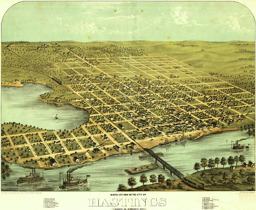 Birds Eye View of The City of Hastings - 1867 - Birds Eye View Map ...