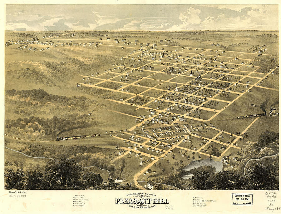 Bird's eye view of the city of Pleasant Hill Cass Co Missouri Drawing ...