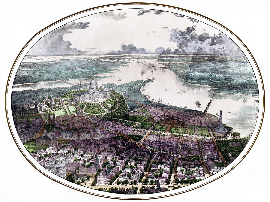 Birds-eye view of Washington, D.C. and environs Drawing by Kimmel and Forster