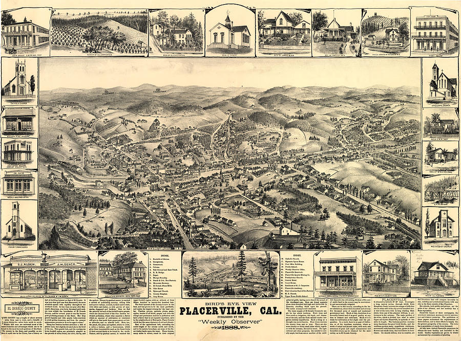 Bird's eye view Placerville Cal Drawing by Roethe L - Fine Art America