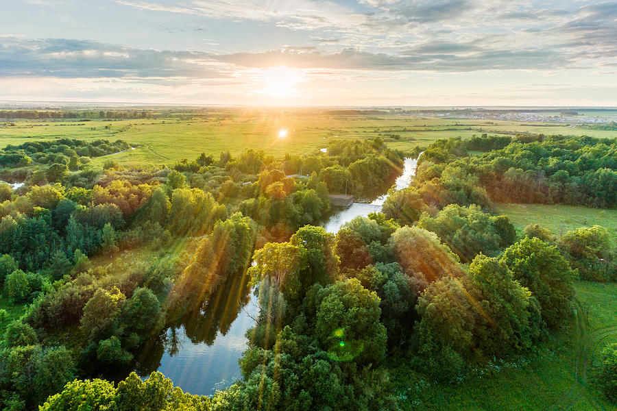 Birds Eye View. Summer Scenic Landscape At Sunset Photograph by Mordolff