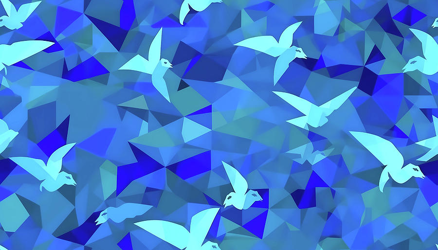 Birds Flying in Blue Digital Art by Caito Junqueira