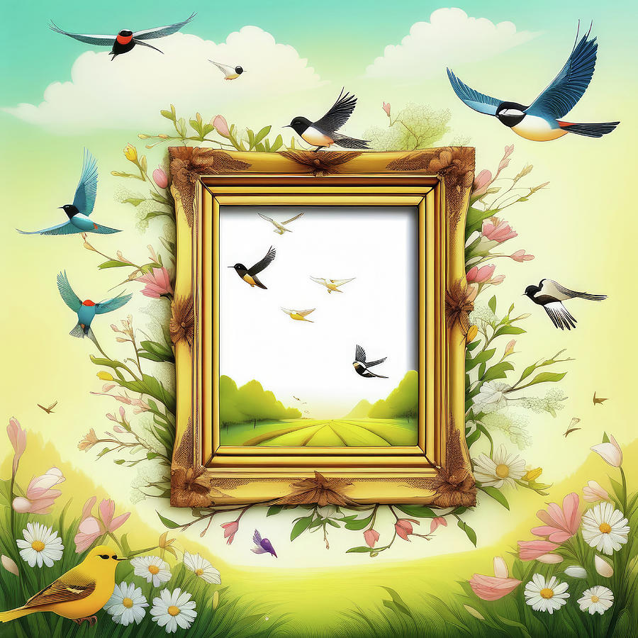 Birds flying out of a Picture Frame 01 Digital Art by Matthias Hauser