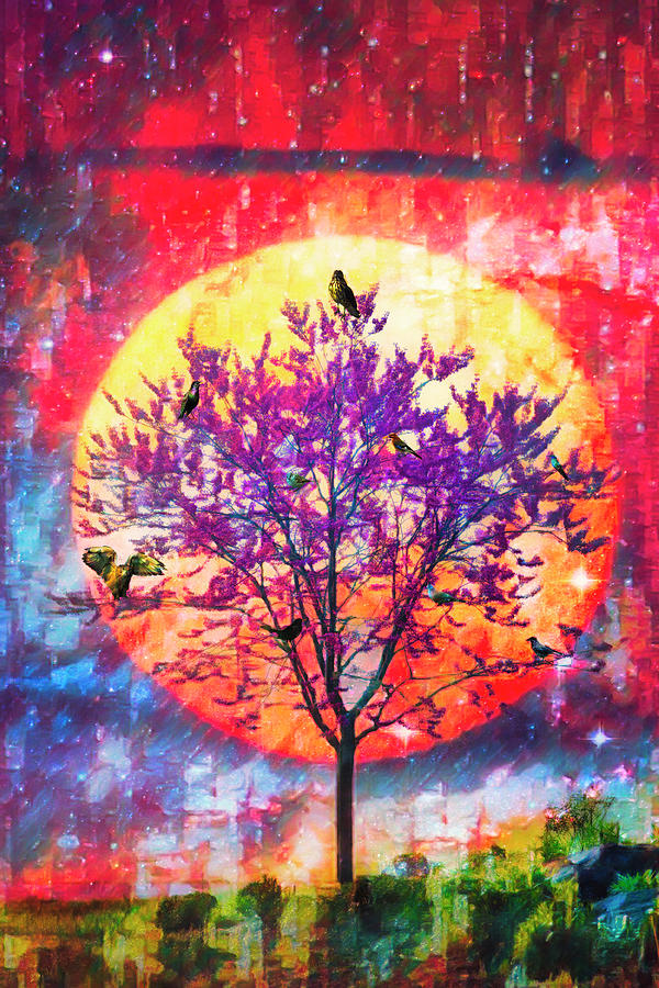 Birds in the Dogwood Tree Abstract Painting Photograph by Debra and Dave Vanderlaan