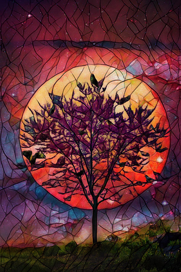 Birds in the Dogwood Tree in Stained Glass Photograph by Debra and Dave Vanderlaan