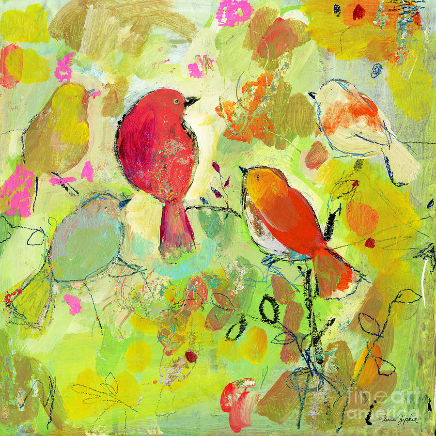 Birds in the Garden  Painting by Sue Zipkin