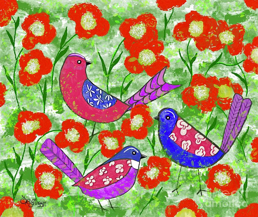 Birds In The Poppies Digital Art
