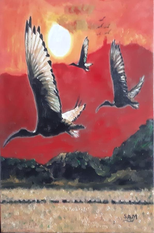 Birds of Prey from the Dinosaur Era  Painting by Sam Shaker