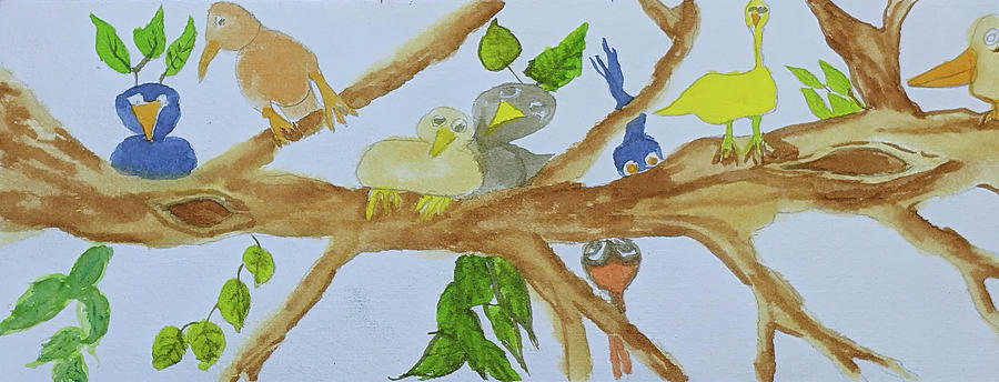 Birds on a branch  Painting by Cathy Anderson