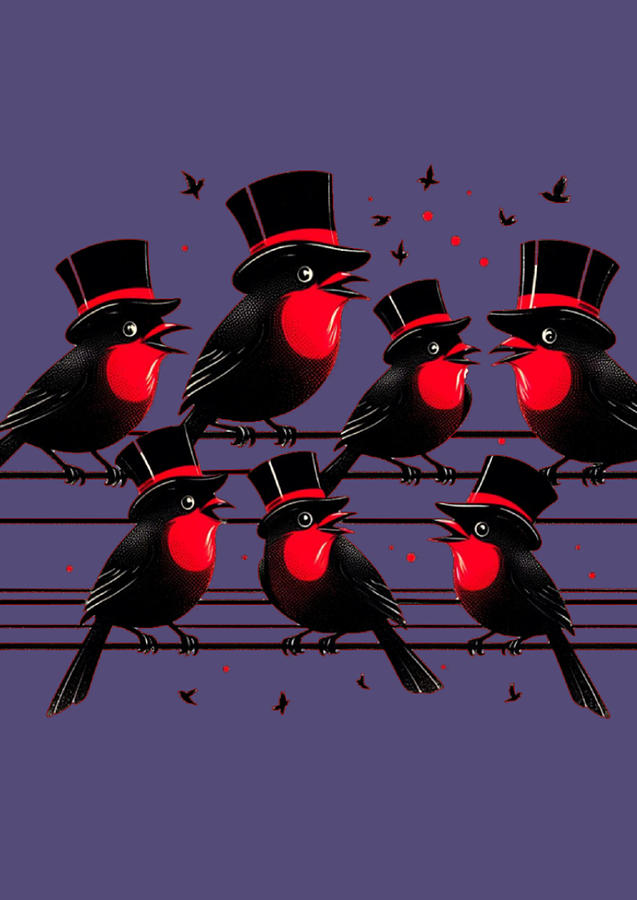 Birds on a Wire Musical Group Digital Art by Kelly Mills