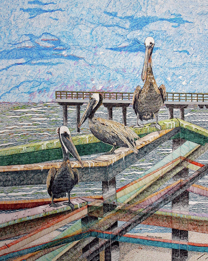 Birds on Board Painting by Karen Merry
