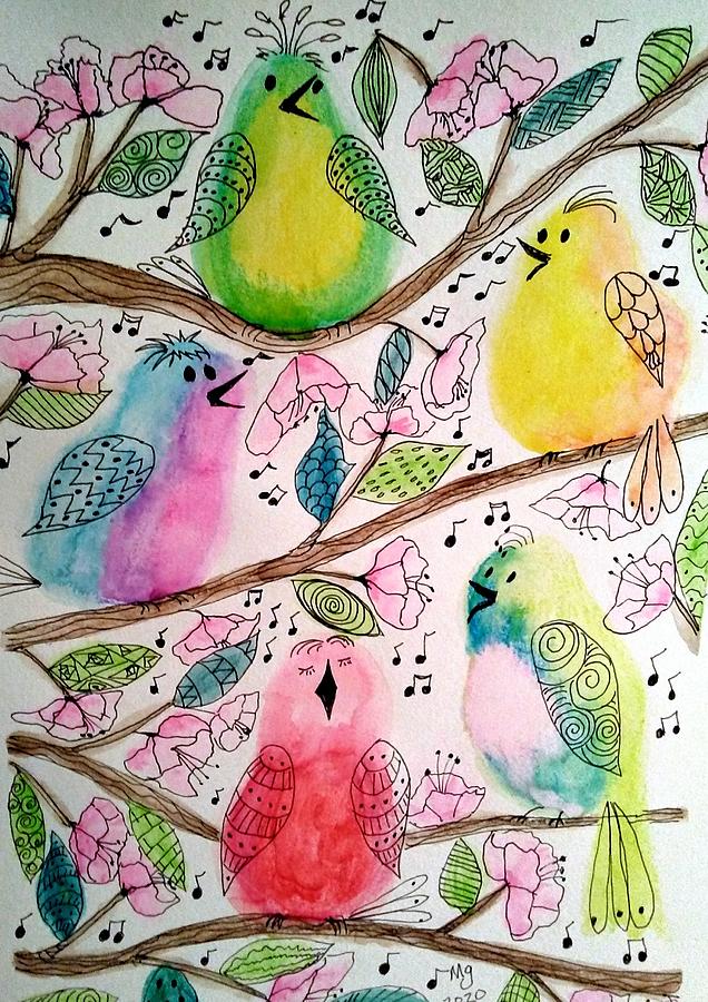 Birds on Branches Painting by Mindy Gibbs