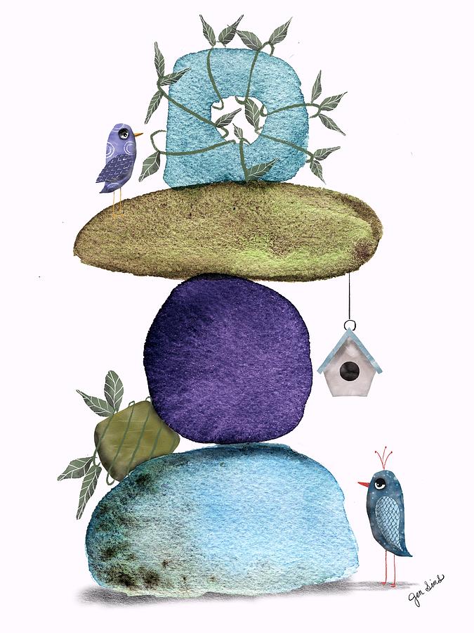 Birds on Rocks Mixed Media by Jennifer Sims Birds on Rocks Mixed Media by Jennifer Sims