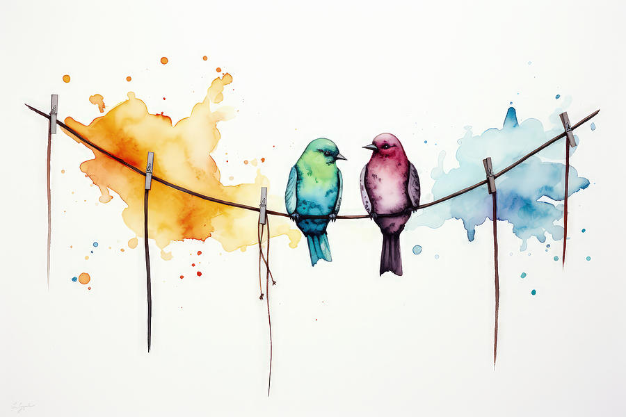 Laundry Painting - Birds Perched for Lively Decor by Lourry Legarde