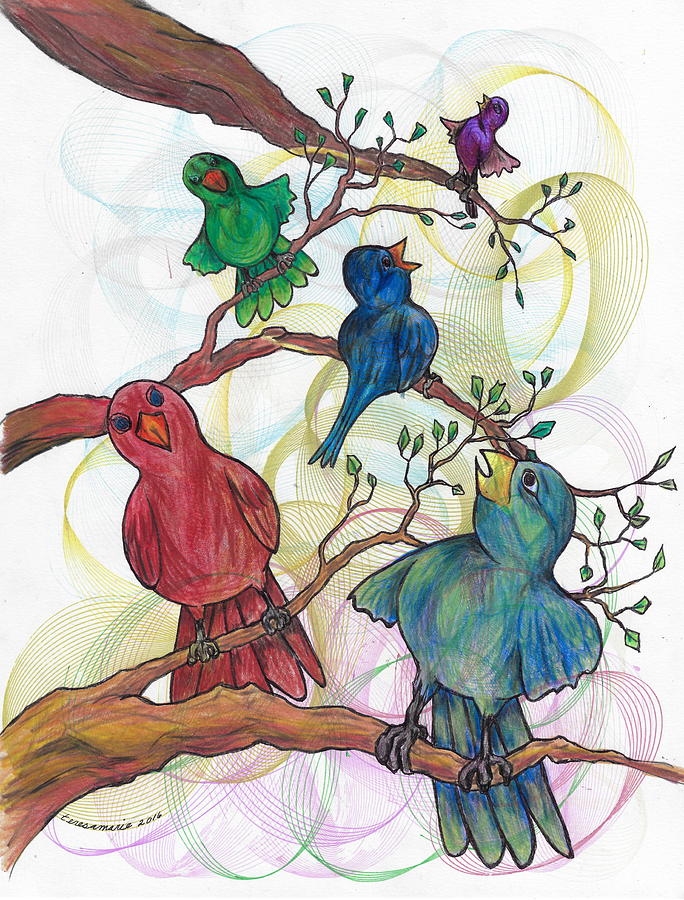 Birds Singing Mixed Media by Teresamarie Yawn