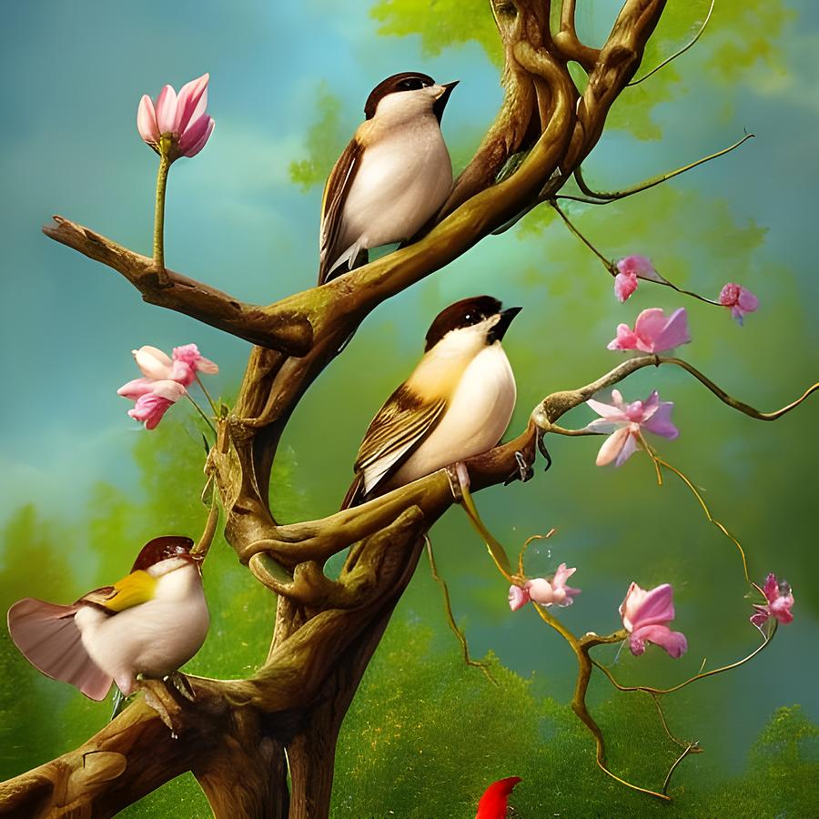 Birds Song Bird Trio Mixed Media by Lesa Fine