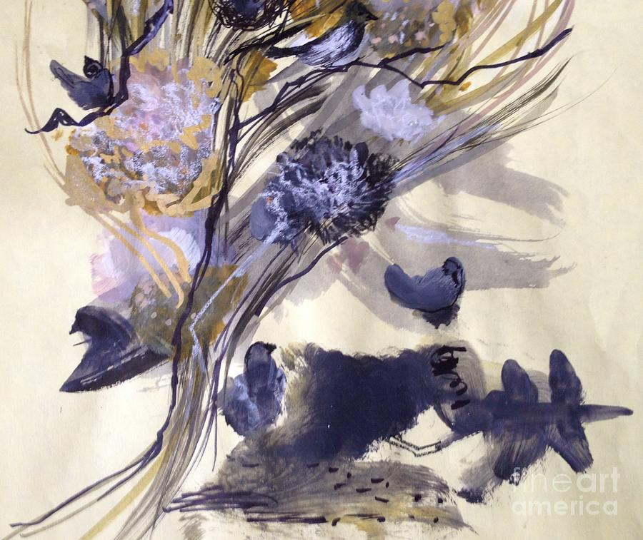 Birds with Tree and Flowers Mixed Media by Nancy Kane Chapman
