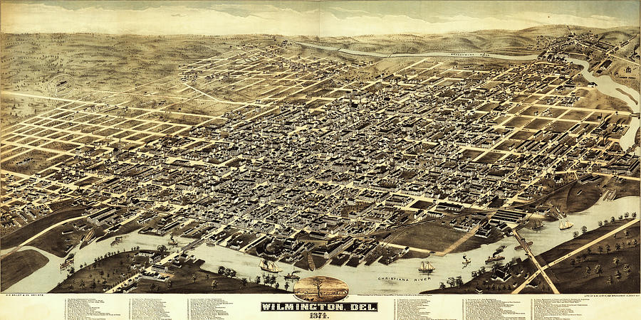 Birdseye Map of Wilmington, Delaware - 1874 - Birds Eye View Map ...