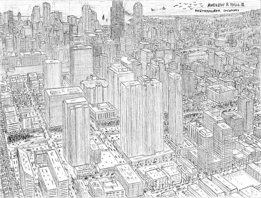 Birdseye view of downtown Drawing by Andrew Hall Jr - Pixels