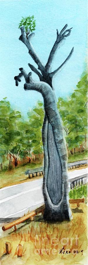  birdyulang marara - Wiradjuri Old Scar Tree Painting by Vicki B Littell