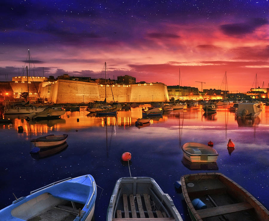Birgu bastions at sunset in Malta - Landscape photo Photograph by Stephan Grixti