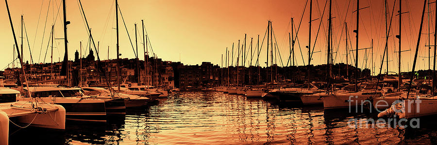 Birgu marina sunset panorama Malta Photograph by Rudi Prott