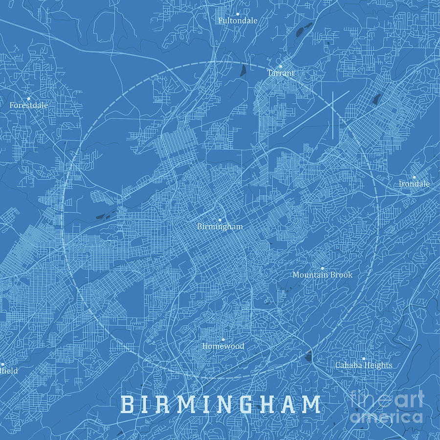 Birmingham AL City Vector Road Map Blue Text Digital Art by Frank ...