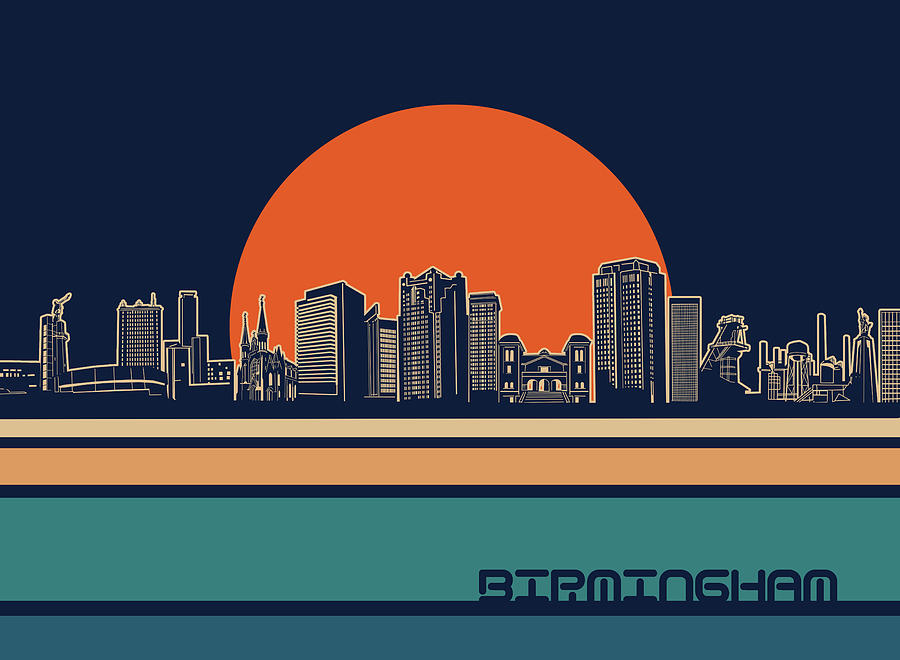 Birmingham Al Skyline Retro 3 Digital Art