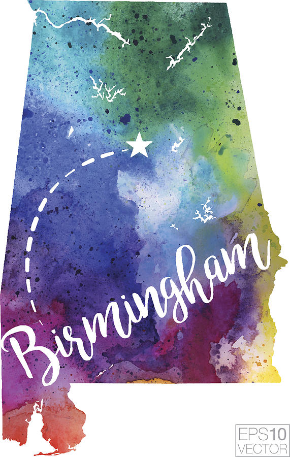 Birmingham, Alabama Vector Watercolor Map Drawing by Andrea_Hill