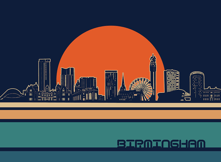 Birmingham Skyline Retro 3 Digital Art