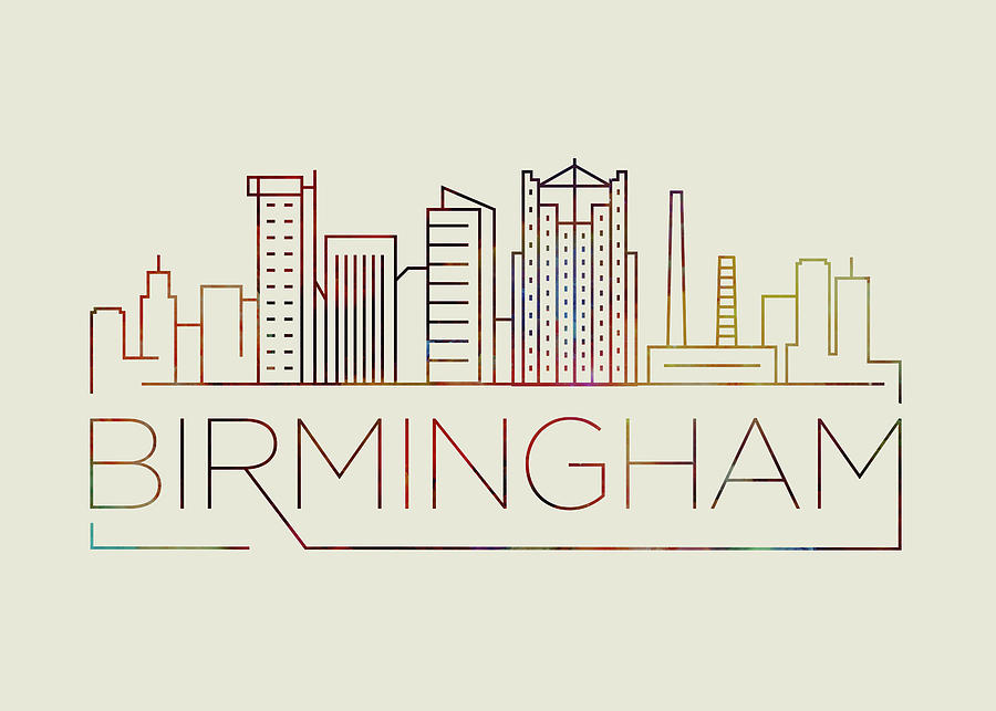 City Mixed Media - Birmingham Thin Line City Skyline Fun Colorful Art Series by Design Turnpike