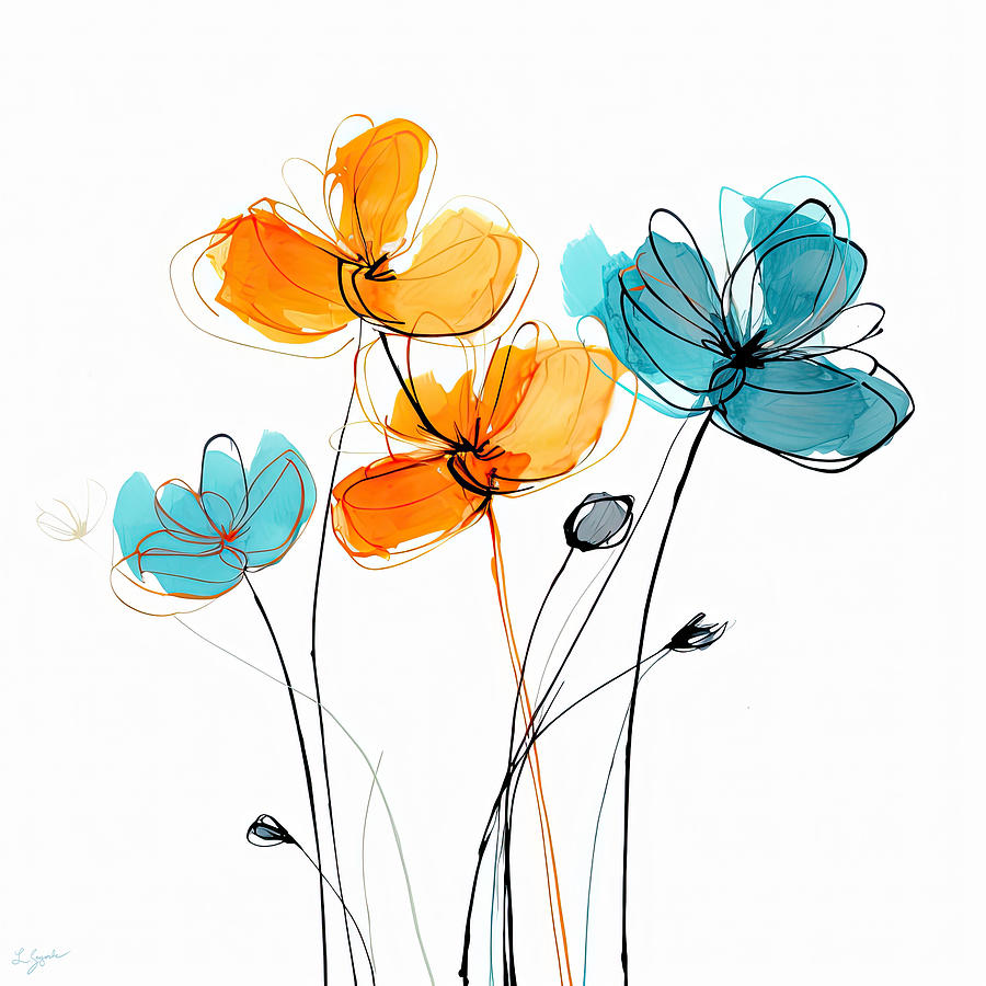 Birth of Colors - Turquoise Orange and Yellow Art  Painting by Lourry Legarde