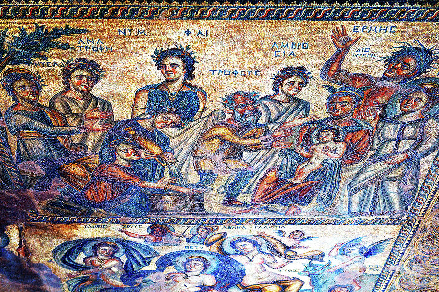 Greek Photograph - Birth of Dionysos Mosaic Details at the Paphos Archaeological Park by John Rizzuto
