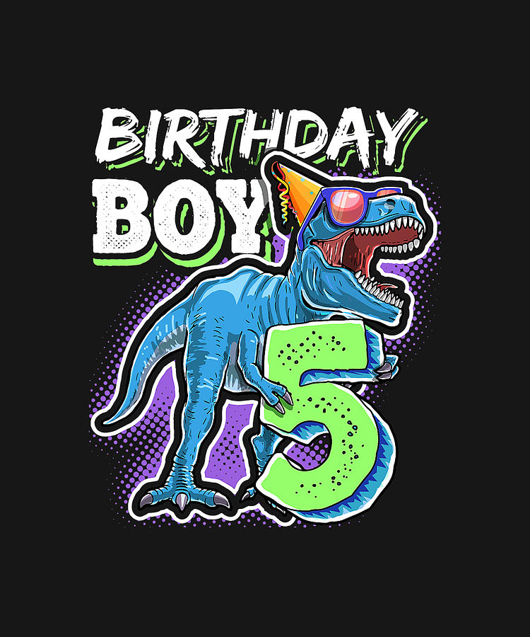 Birthday Boy 5 5th Birthday T Rex Dinosaur Party Gift Boys T-Shirt ...