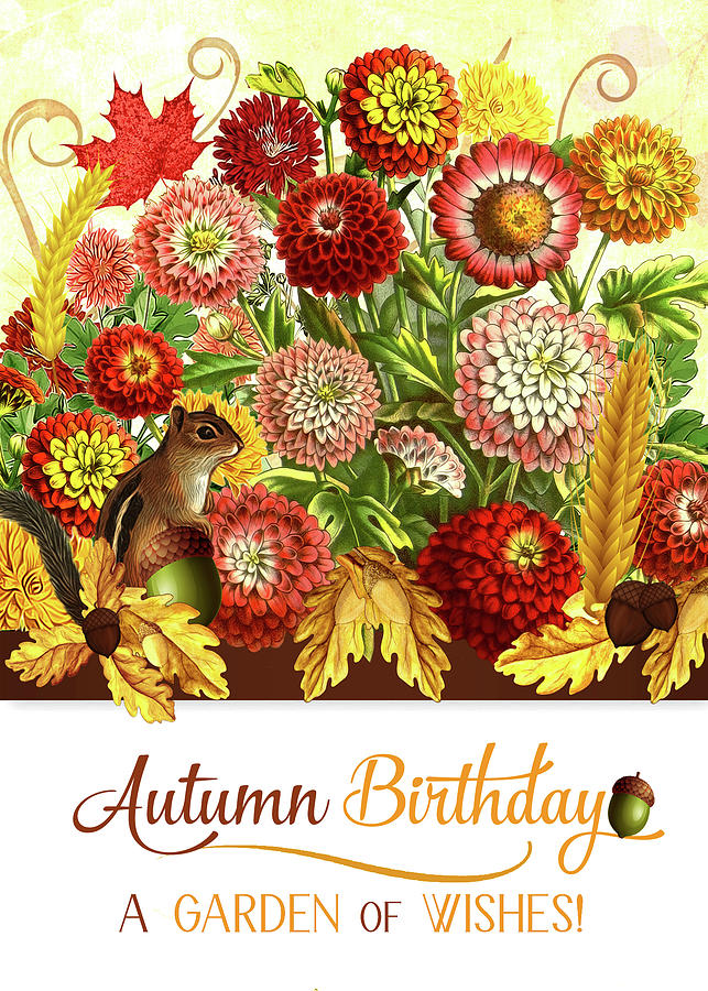 Birthday Chrysanthemums with Autumn Leaves for Fall Season Digital Art by Doreen Erhardt
