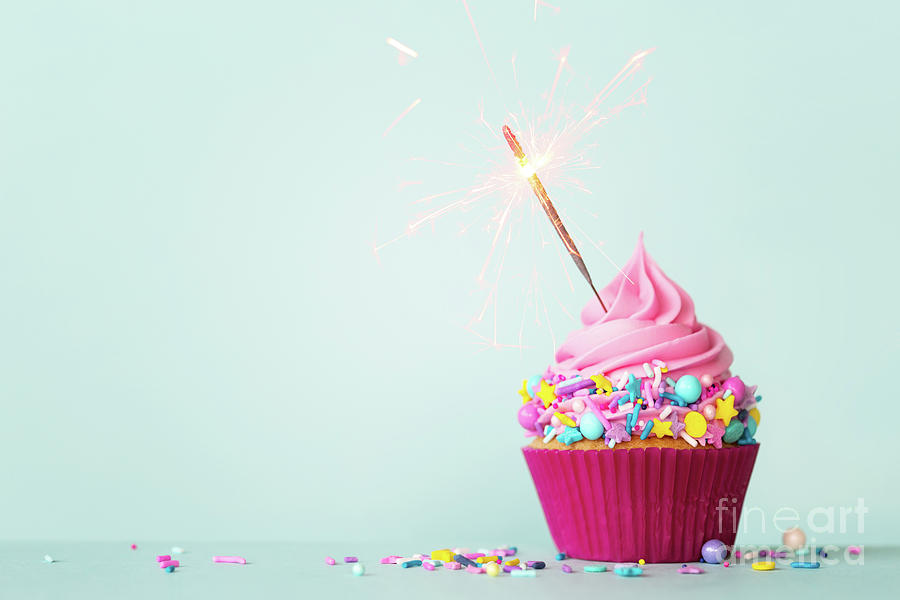 Birthday Cupcake With Sparkler And Sprinkles Photograph By Ruth Black 