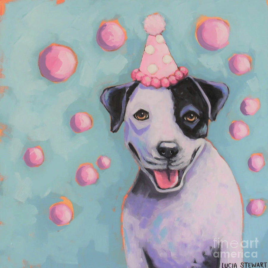 Birthday Dog Painting by Lucia Stewart
