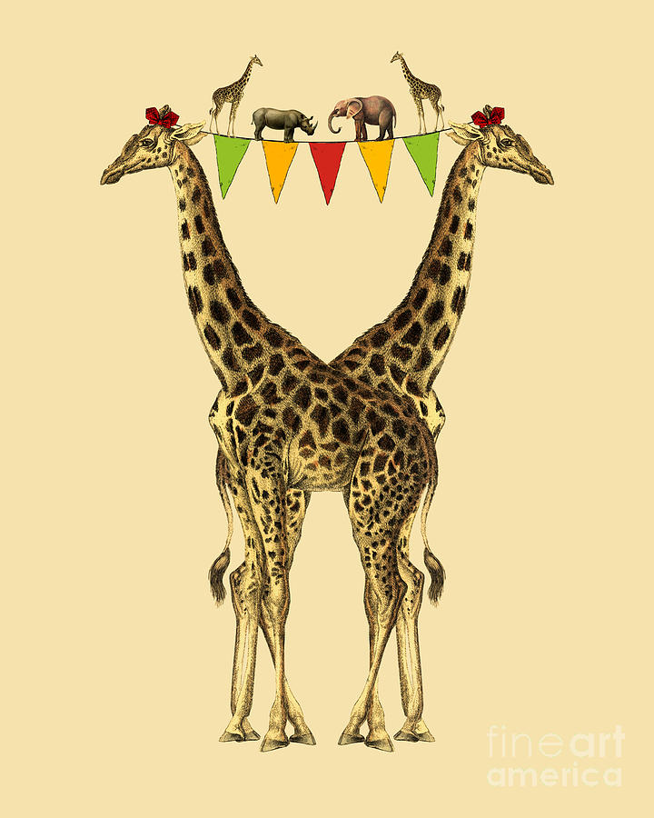 Giraffe Digital Art - Birthday Giraffes by Madame Memento