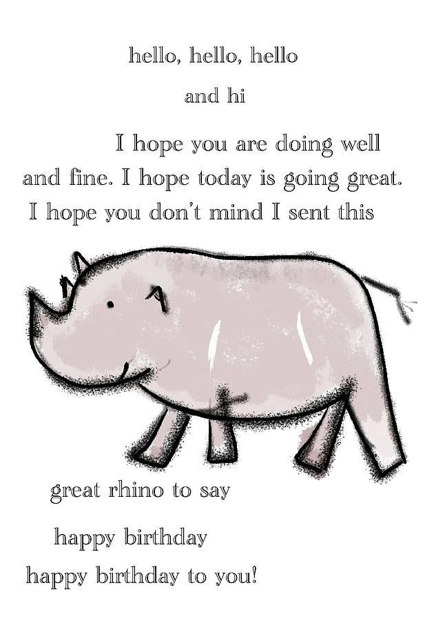 Birthday Rhinoceros Digital Art by Ashley Rice