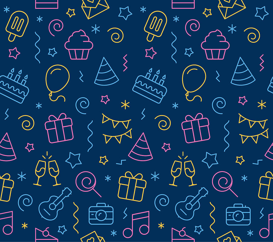 Birthday Seamless Icon Background Drawing by Bounward