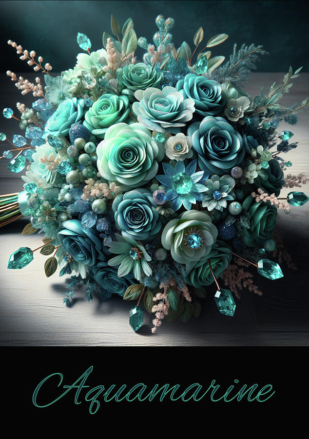 Birthstone Bouquet - Aquamarine Digital Art by Carol Crisafi