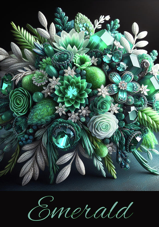 Flower Digital Art - Birthstone Bouquet - Emerald by Carol Crisafi