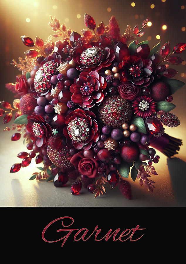 Flower Digital Art - Birthstone Bouquet - Garnet by Carol Crisafi