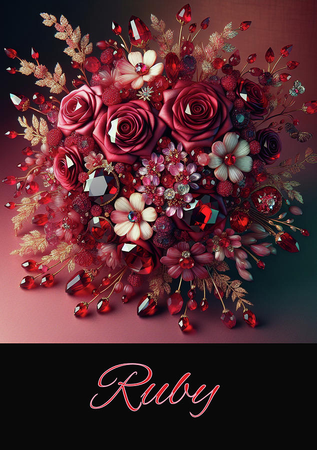 Flower Digital Art - Birthstone Bouquet - Ruby by Carol Crisafi