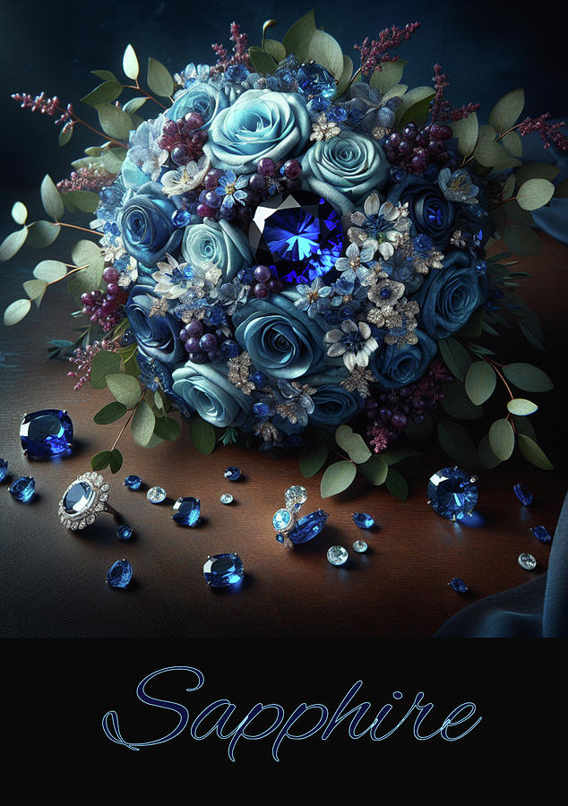 Flower Digital Art - Birthstone Bouquet - Sapphire by Carol Crisafi