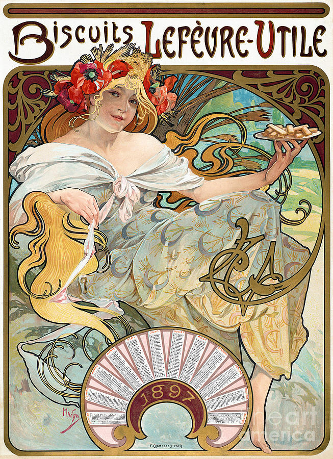 Biscuit Ad, 1896 Drawing by Alphonse Mucha