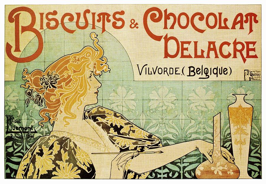 Biscuits And Chocolat Delacre - Art Nouveau Vintage Advertising Poster - Henri Privat Livemont Digital Art